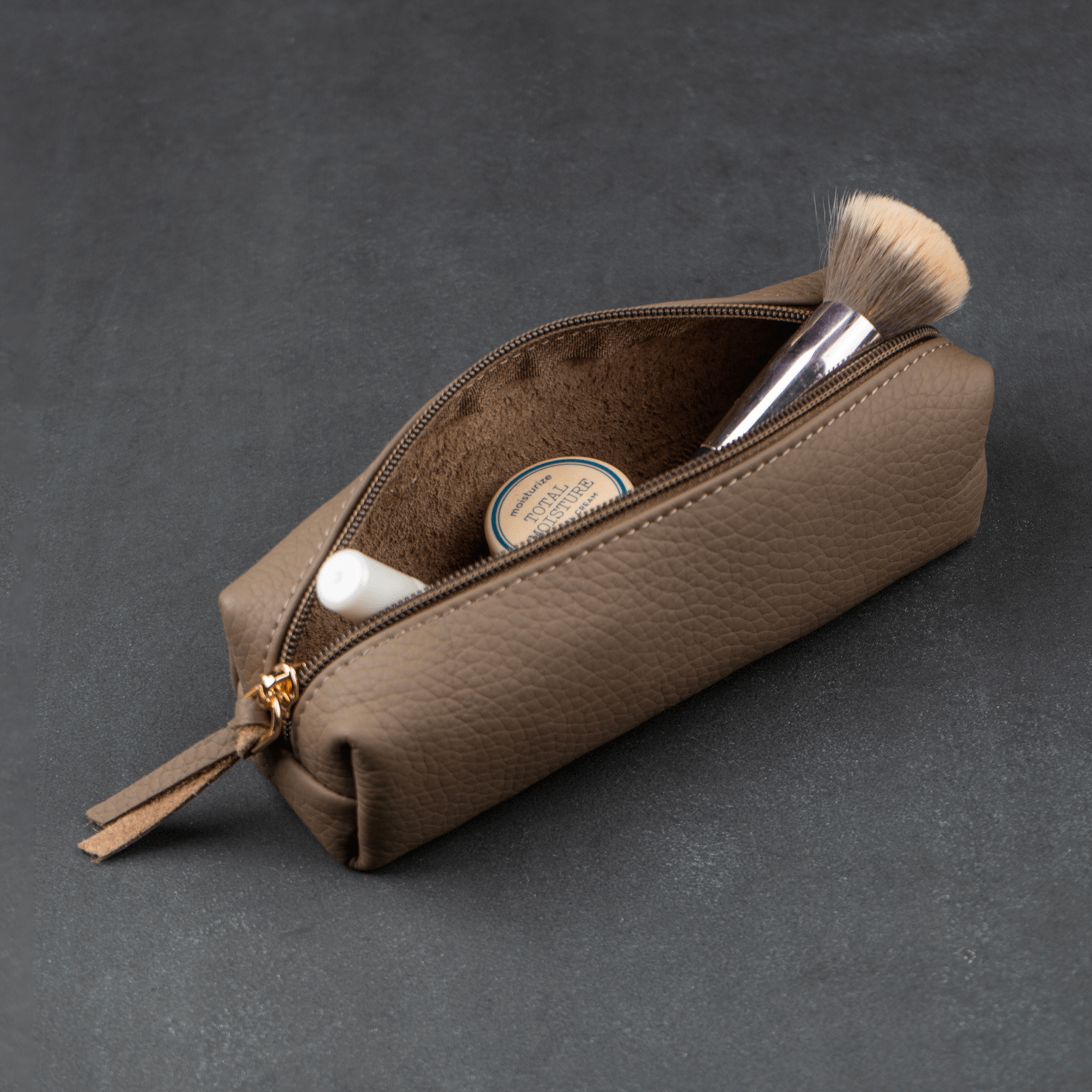 Elegant Leather Makeup Bag - Cream