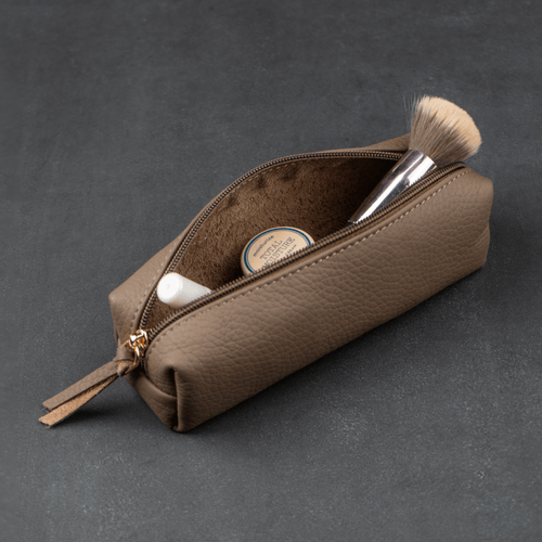 Elegant Leather Makeup Bag - Cream